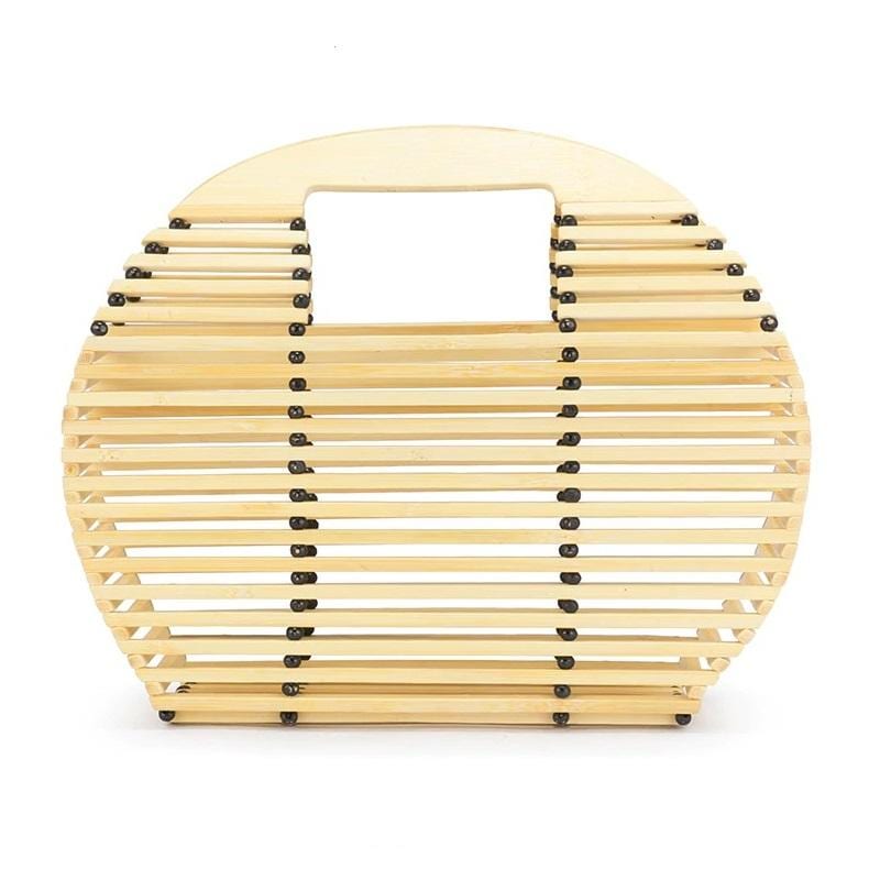 Half Moon Bamboo Bag - Circular Bamboo Handbag - Beading Hollow Out Bag