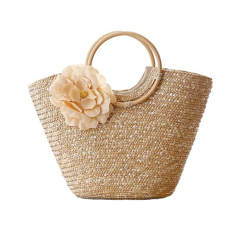 Shopper Rattan Bag - Straw Woven Bag - Straw Tote Bag with Zipper